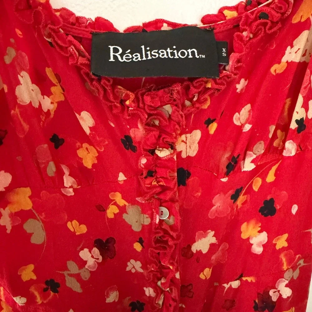 Realisation Juliet Rouge Red Silk Floral Midi Dress Size XS - Picture 3 of 12